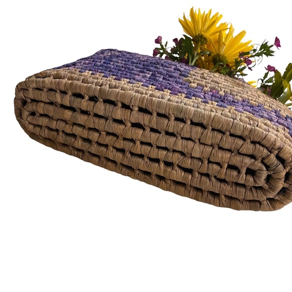 Woven Purple & Beige Straw Tote Bag - Picture 5 of 10